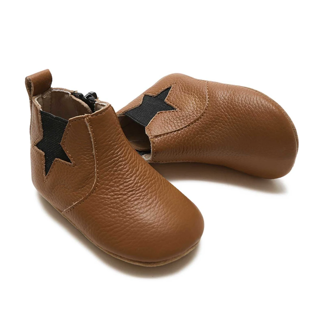 Wholesale Brown Genuine Leather Soft Boots Toddler Baby Shoes for Kids Boys Girls