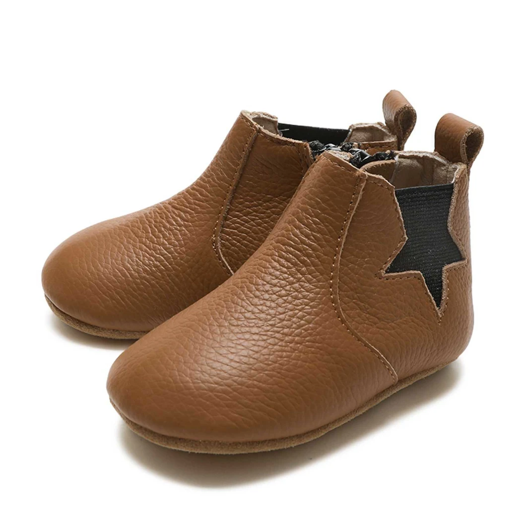 Wholesale Brown Genuine Leather Soft Boots Toddler Baby Shoes for Kids Boys Girls