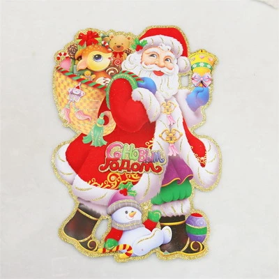 Cheap Price 28cm Christmas Santa Claus with Gift Basket Wall Sticker