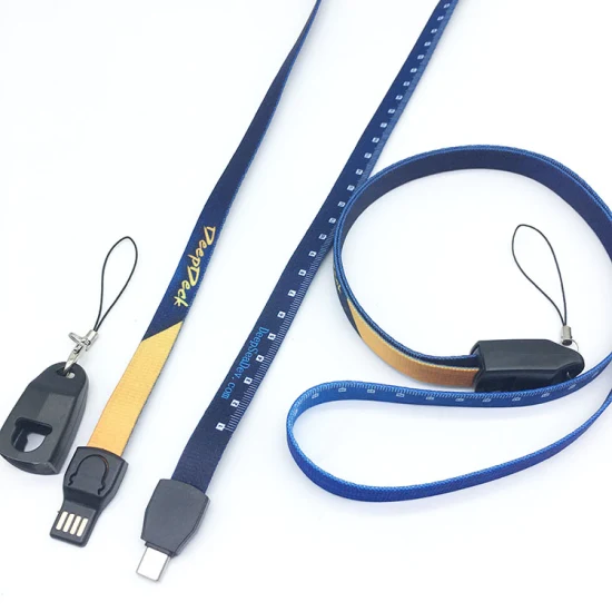 Оптовая цена Новый рекламный подарок USB-шнур шейный ремешок Кабель для зарядки Ремешки типа C 3 в 1 Кабель для передачи данных для телефона